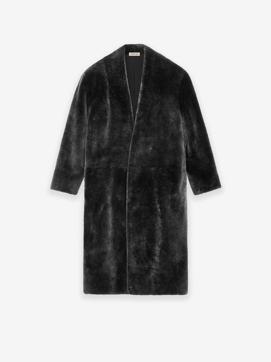 Shearling Lapelless Overcoat - 1