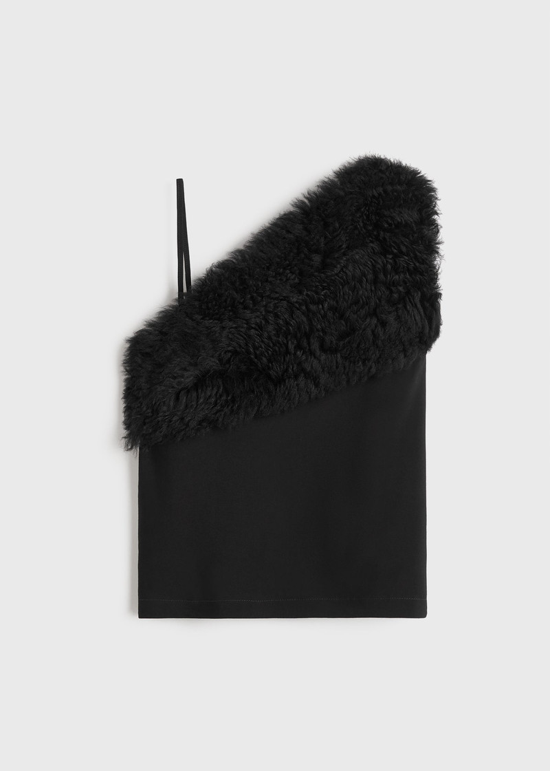 Shearling appliqué top black - 1