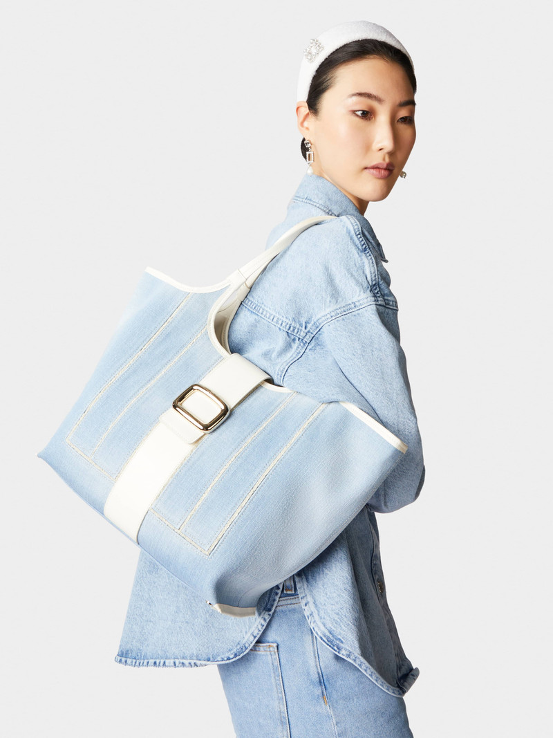 Roger Vivier Viv' Choc Medium Shopping Bag in Denim outlook
