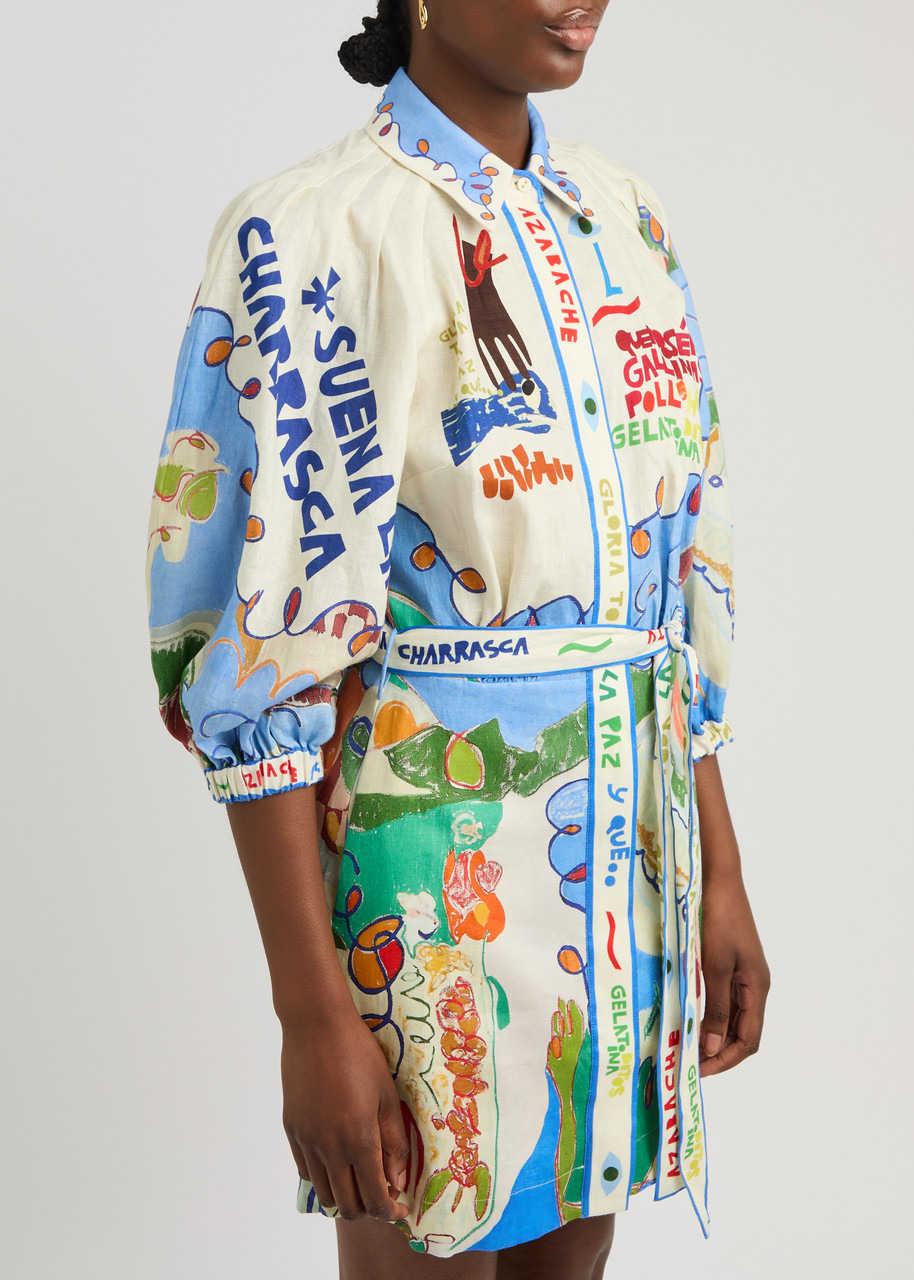 Alemais Nadia Printed Flax Mini Shirt Dress - 2