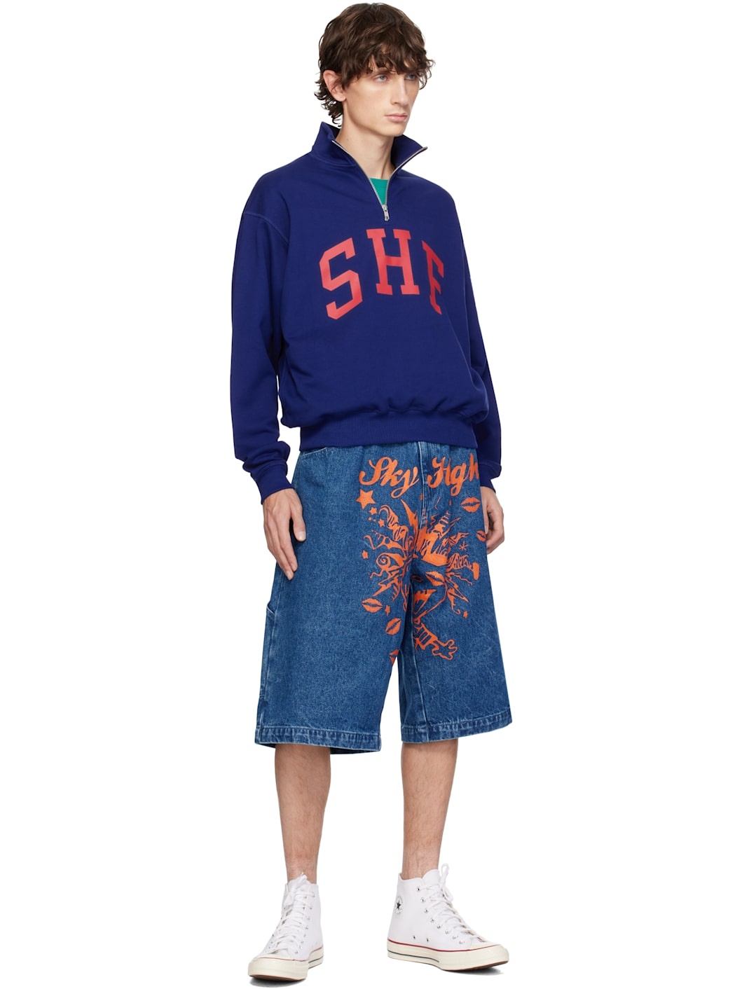 Blue 'SHF' Quarter Zip Sweater - 5