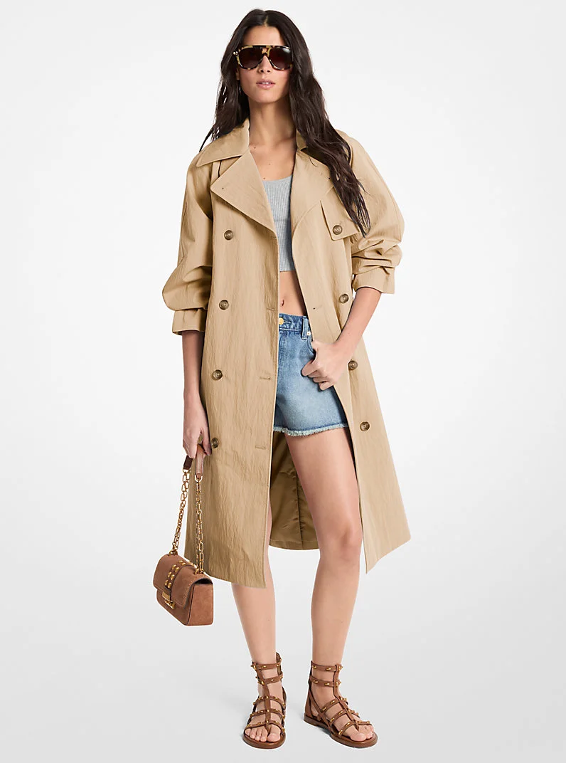 Oversized Washed Cotton and Nylon Trench Coat - 1