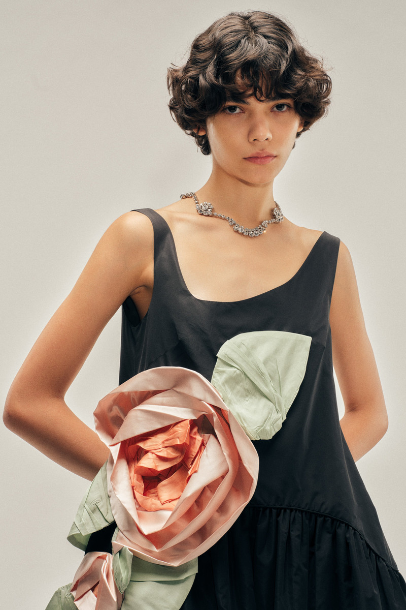 Pressed Rosette Tilted Neck Petal Hem Dress 4