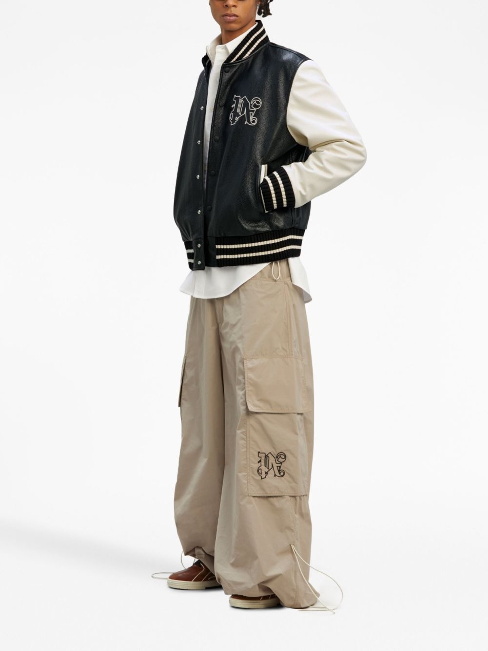 monogram-print leather varsity jacket - 2