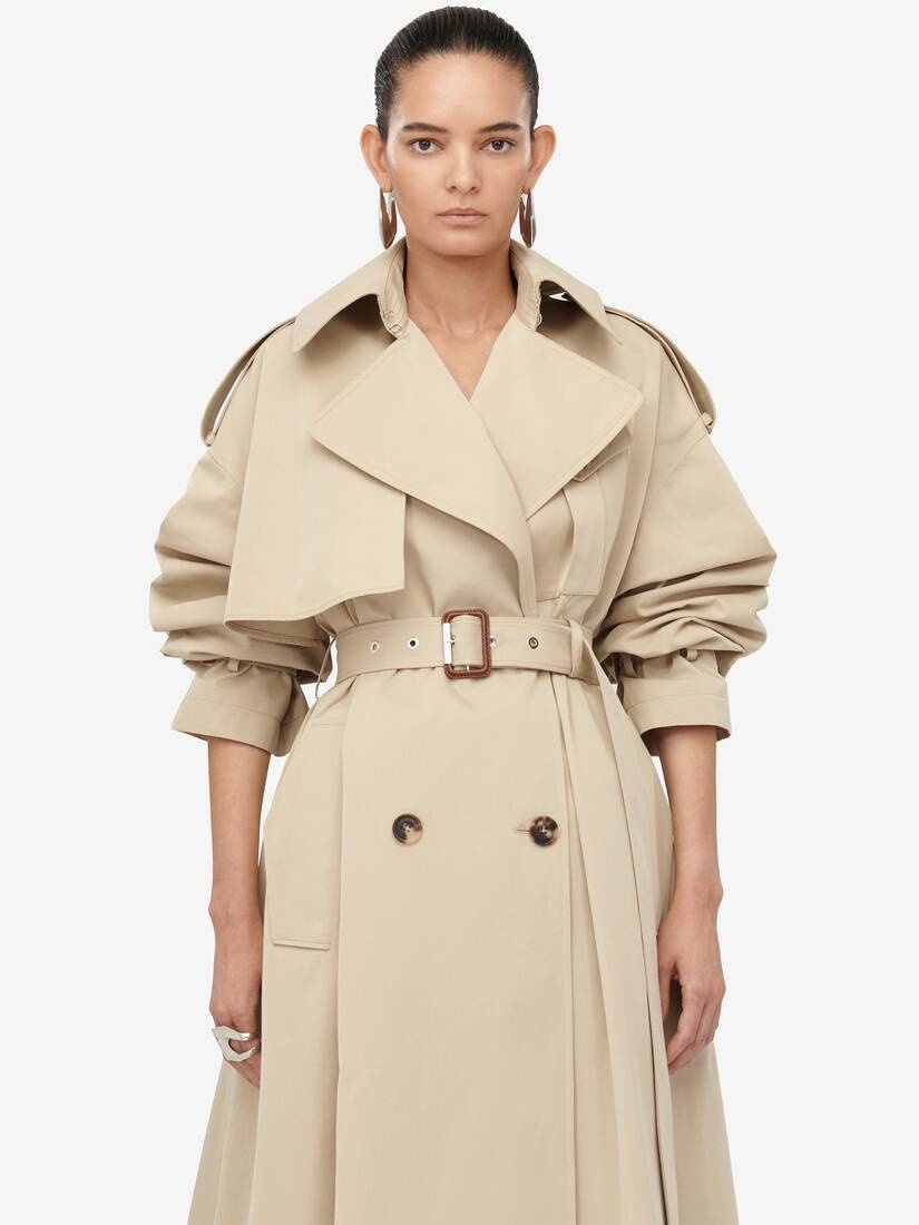 Women's Military Trench Coat in Pale Beige - 5
