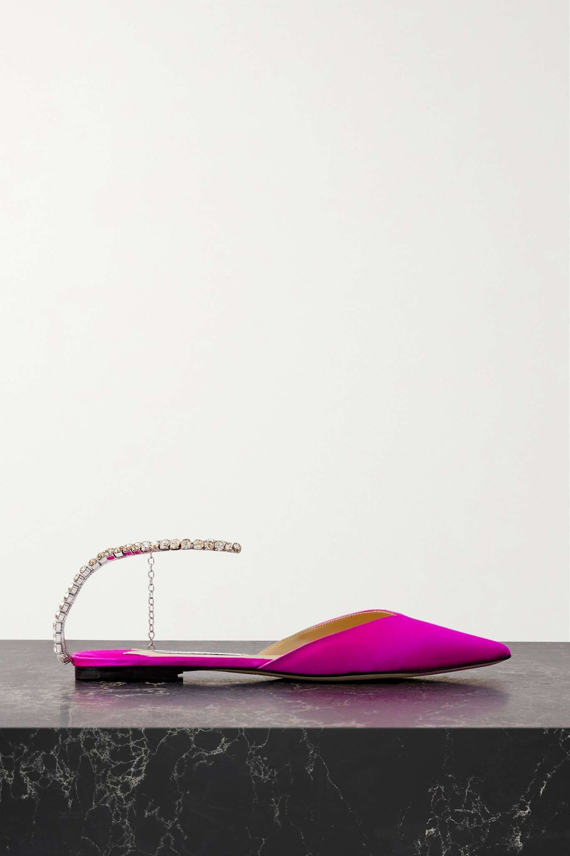 Saeda crystal-embellished velvet point-toe flats - 1