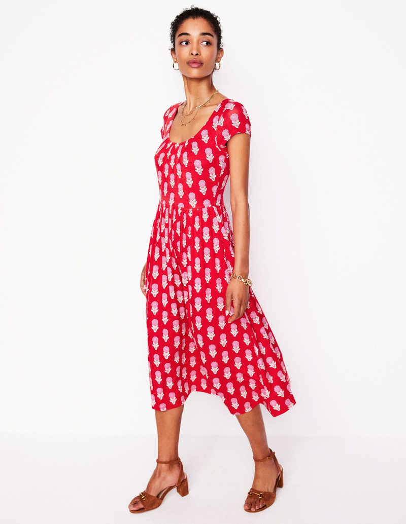Samantha Scoop Jersey Dress-Poppy Red, Dahlia Sprig 5