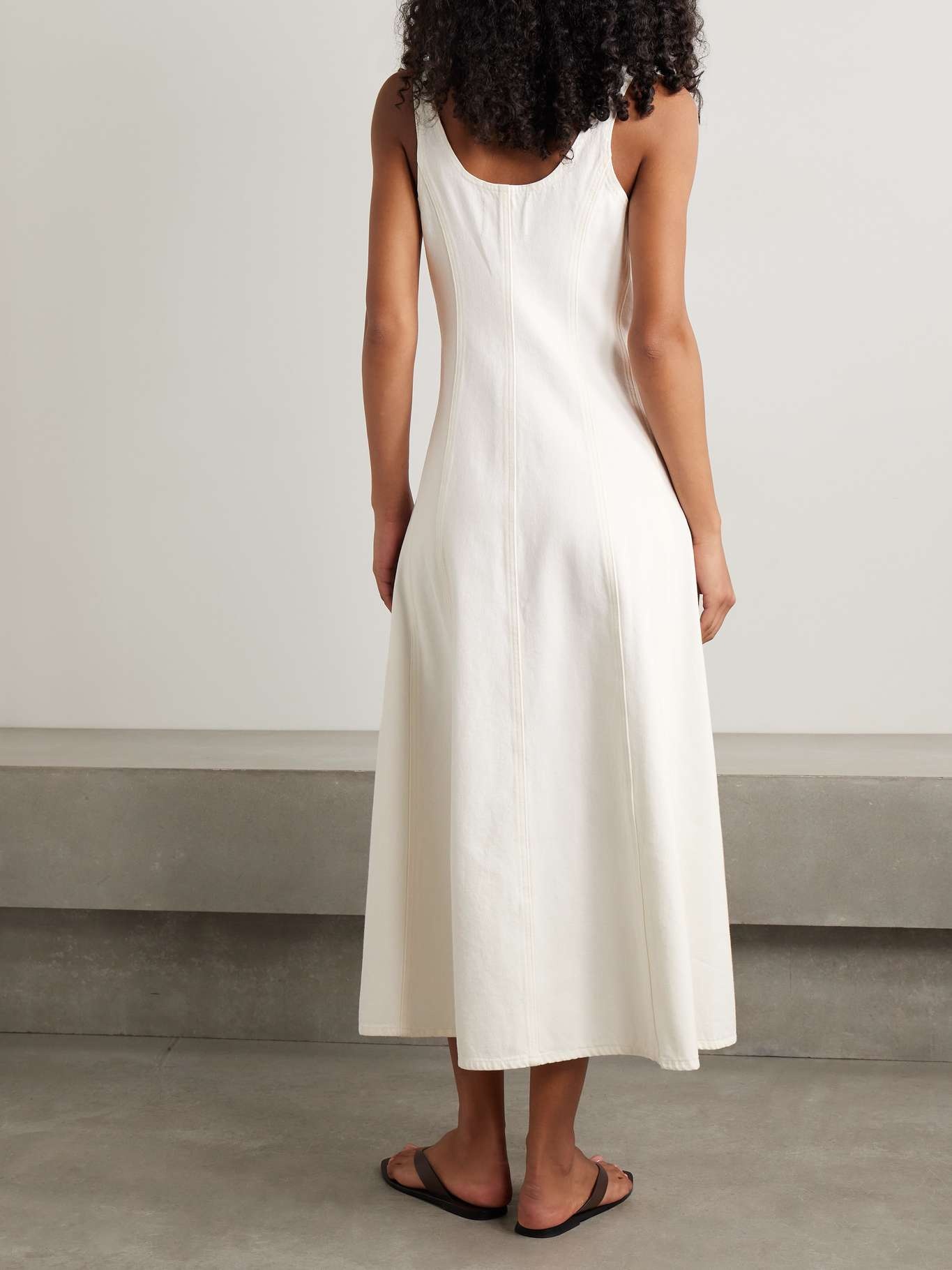 Rosetta paneled denim midi dress Off-white - 3