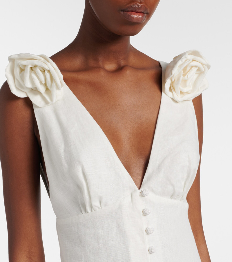 Floral-appliqué linen midi dress 4