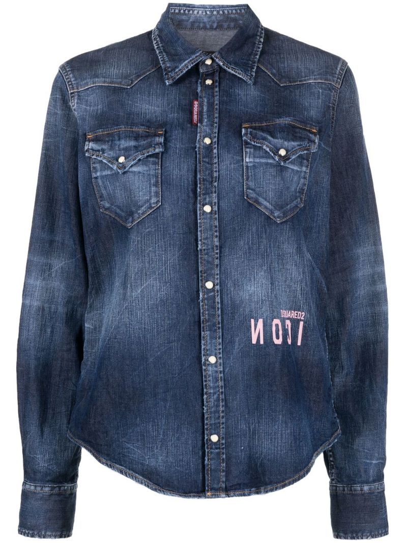 logo-print denim shirt - 1