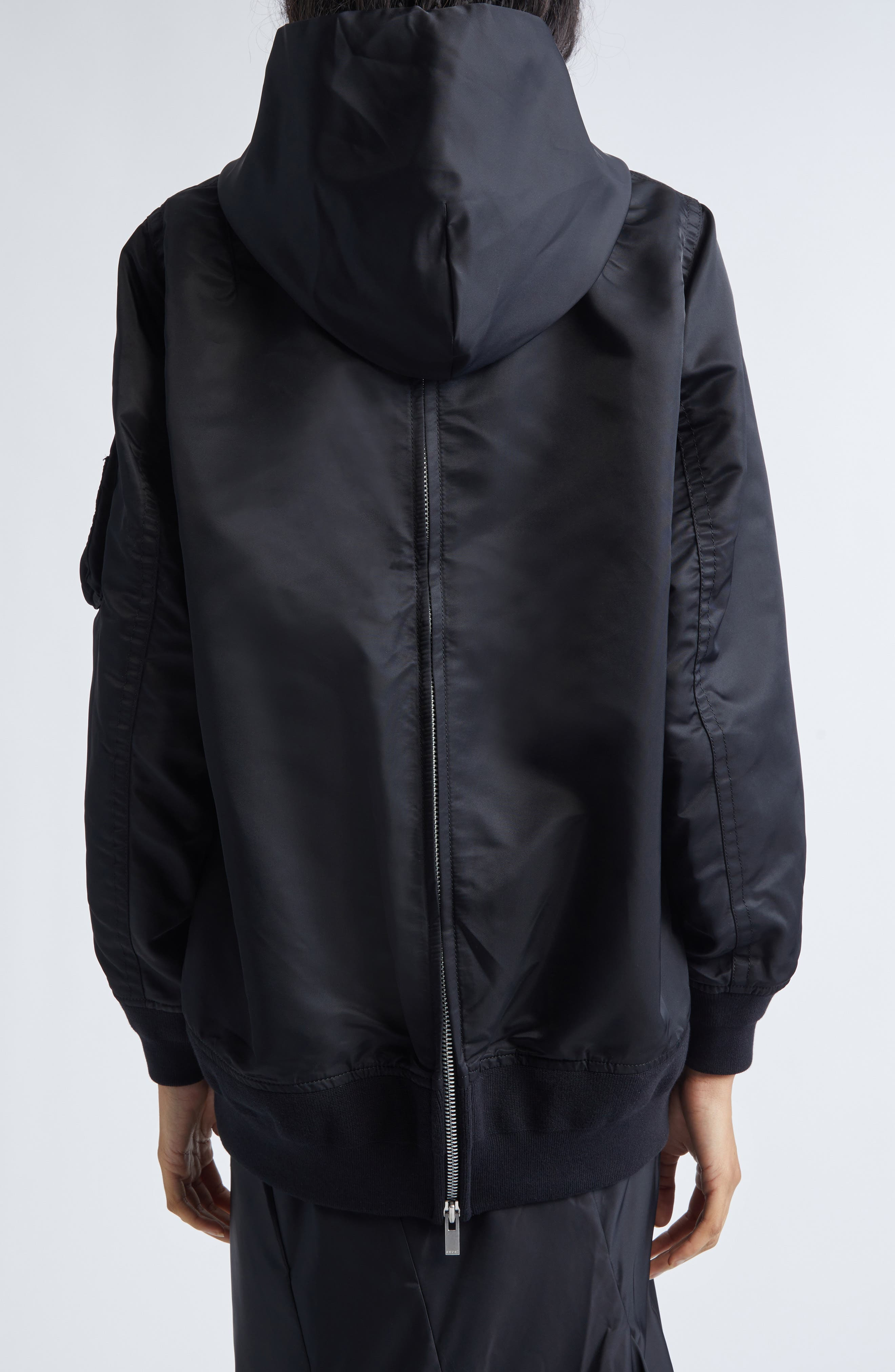 Sacai Nylon Twill Hoodie in Black at Nordstrom - 3