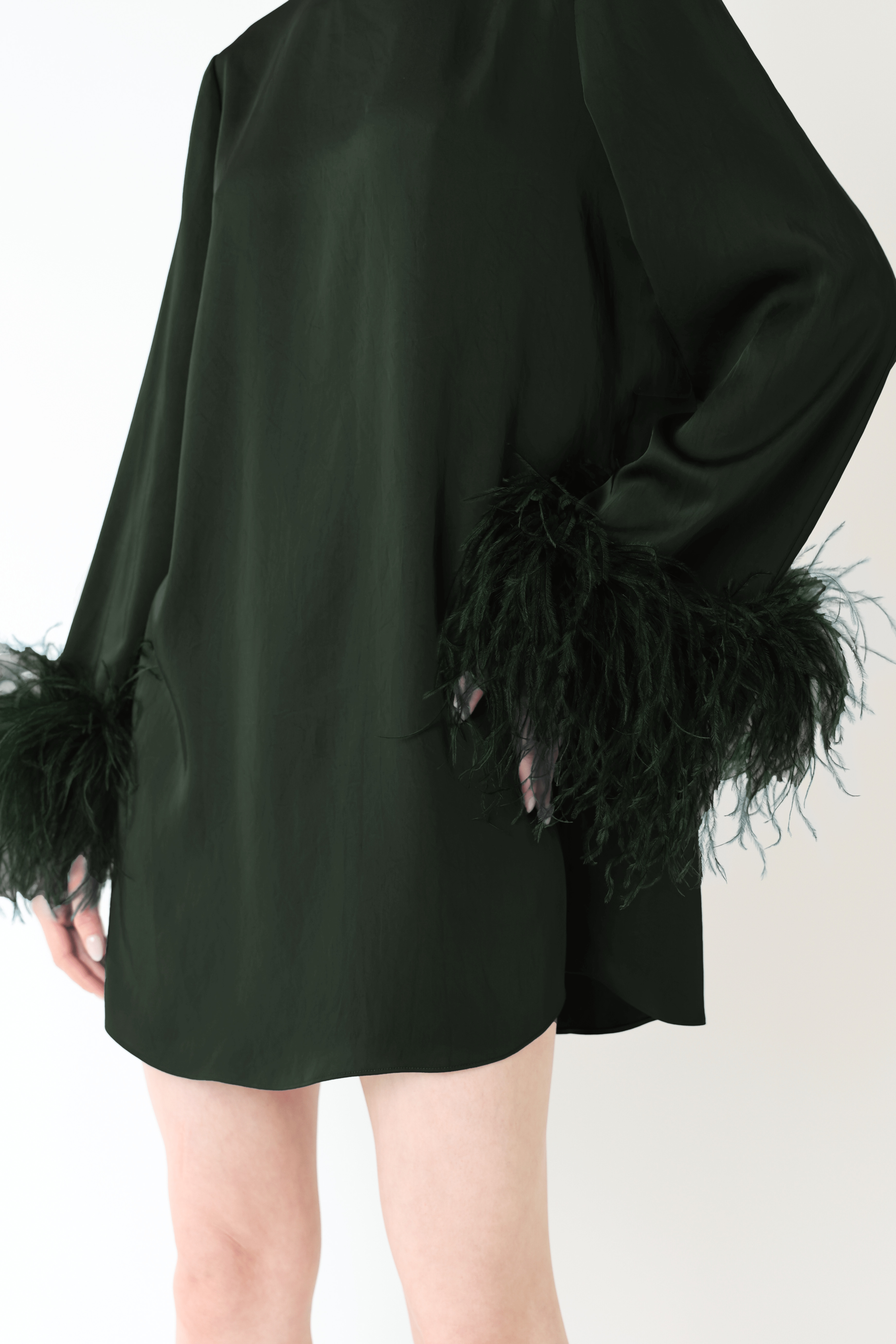 Satin Dress With Feathers - 4