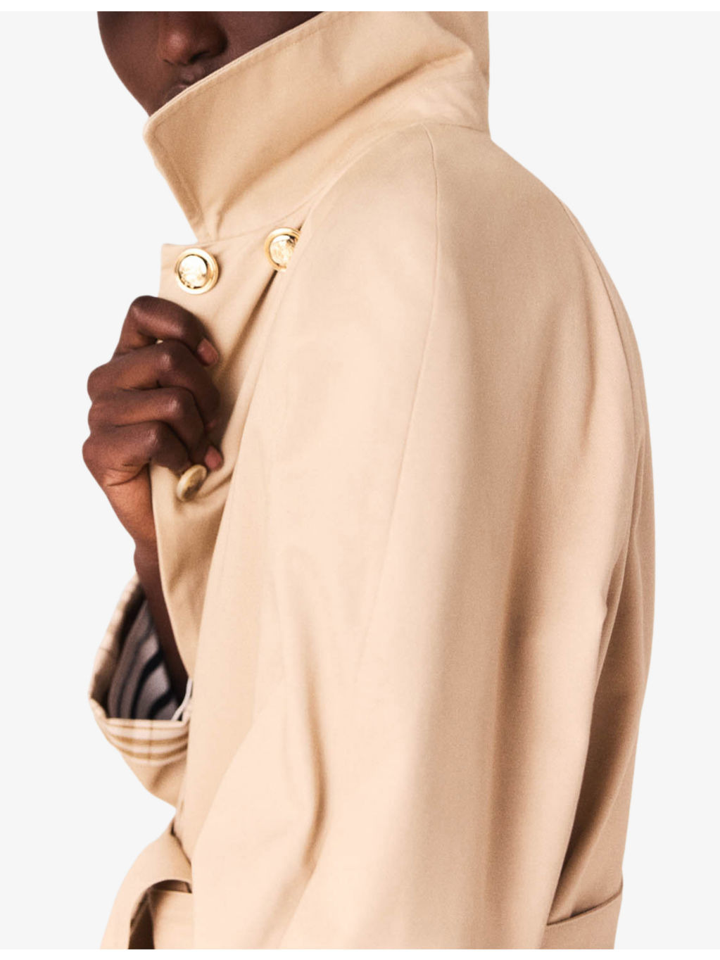 Corduroy-Collar Checked-Cuffs Cotton Trench Coat - 6
