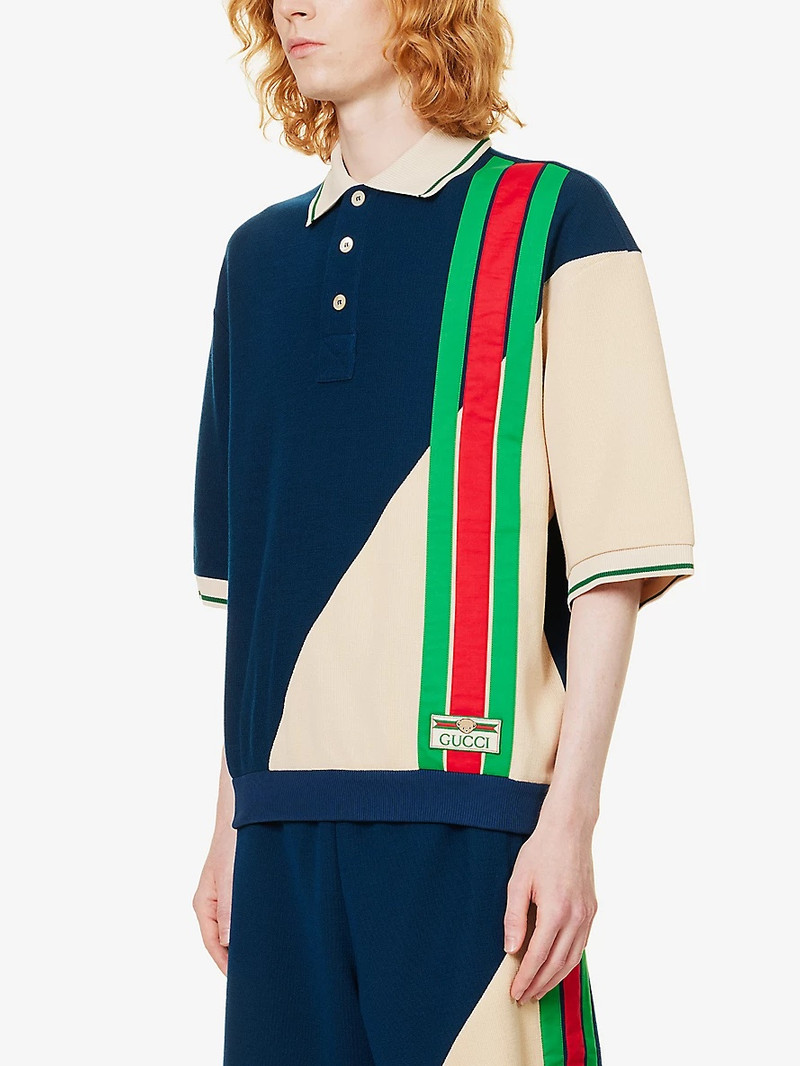 Logo-patch striped wool and cotton-blend polo shirt 3