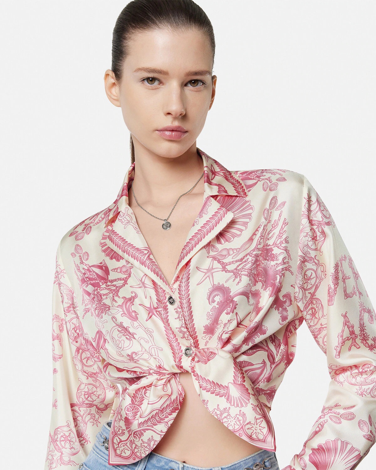 Underwater Barocco Knotted Crop Silk Shirt - 3
