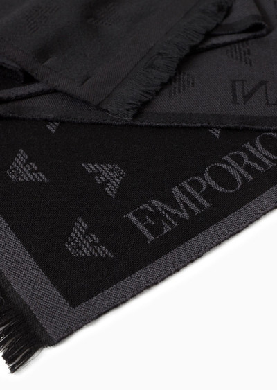 EMPORIO ARMANI Wool scarf with all-over jacquard eagle outlook