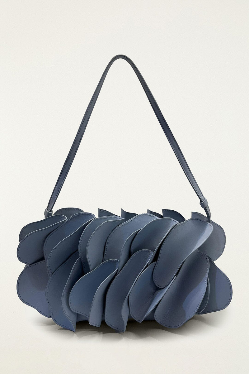 Blue Leather Shoulder Flower Bag 1