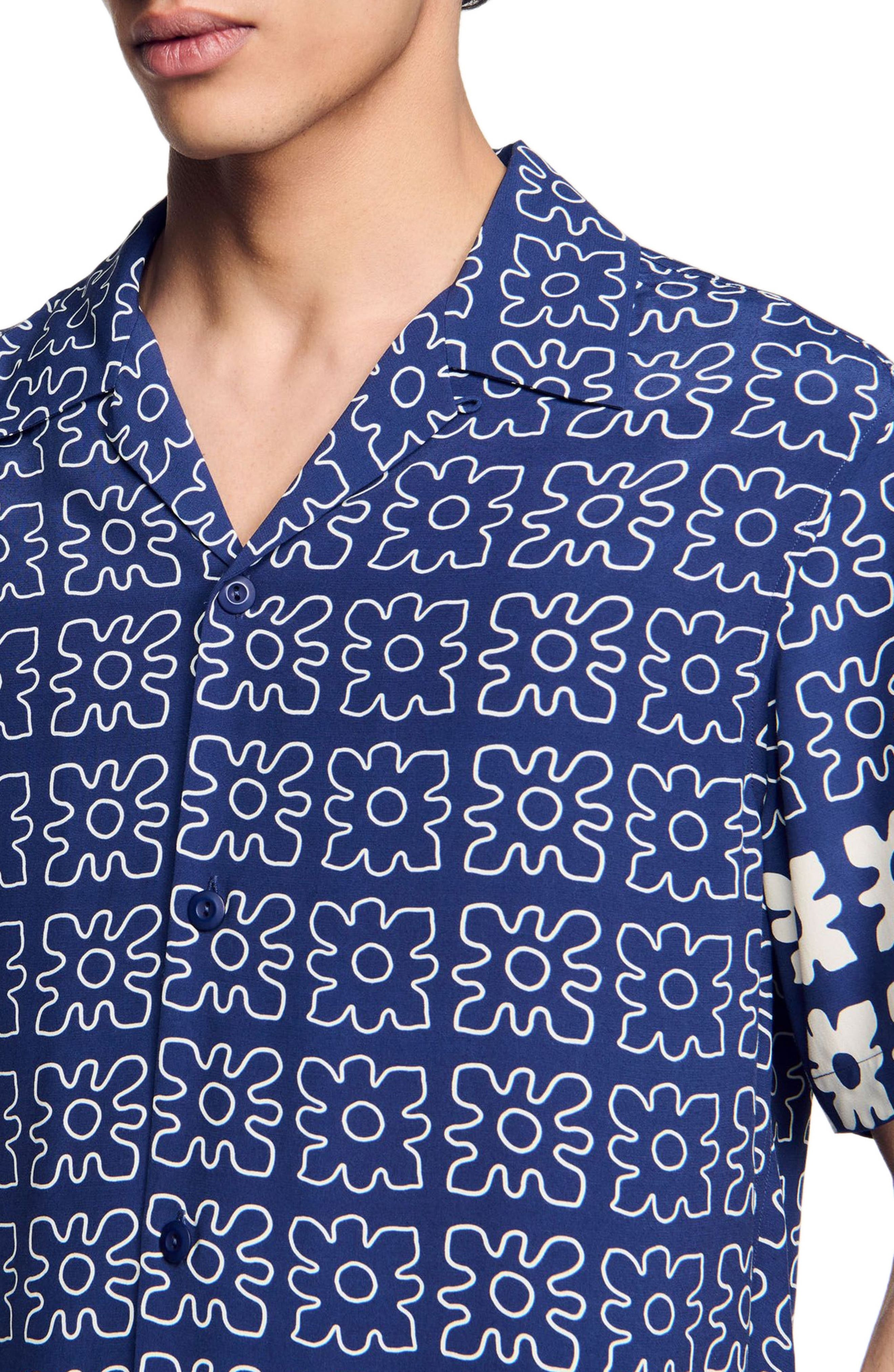 SANDRO Floral motif shirt in Midnight Blue at Nordstrom - 4