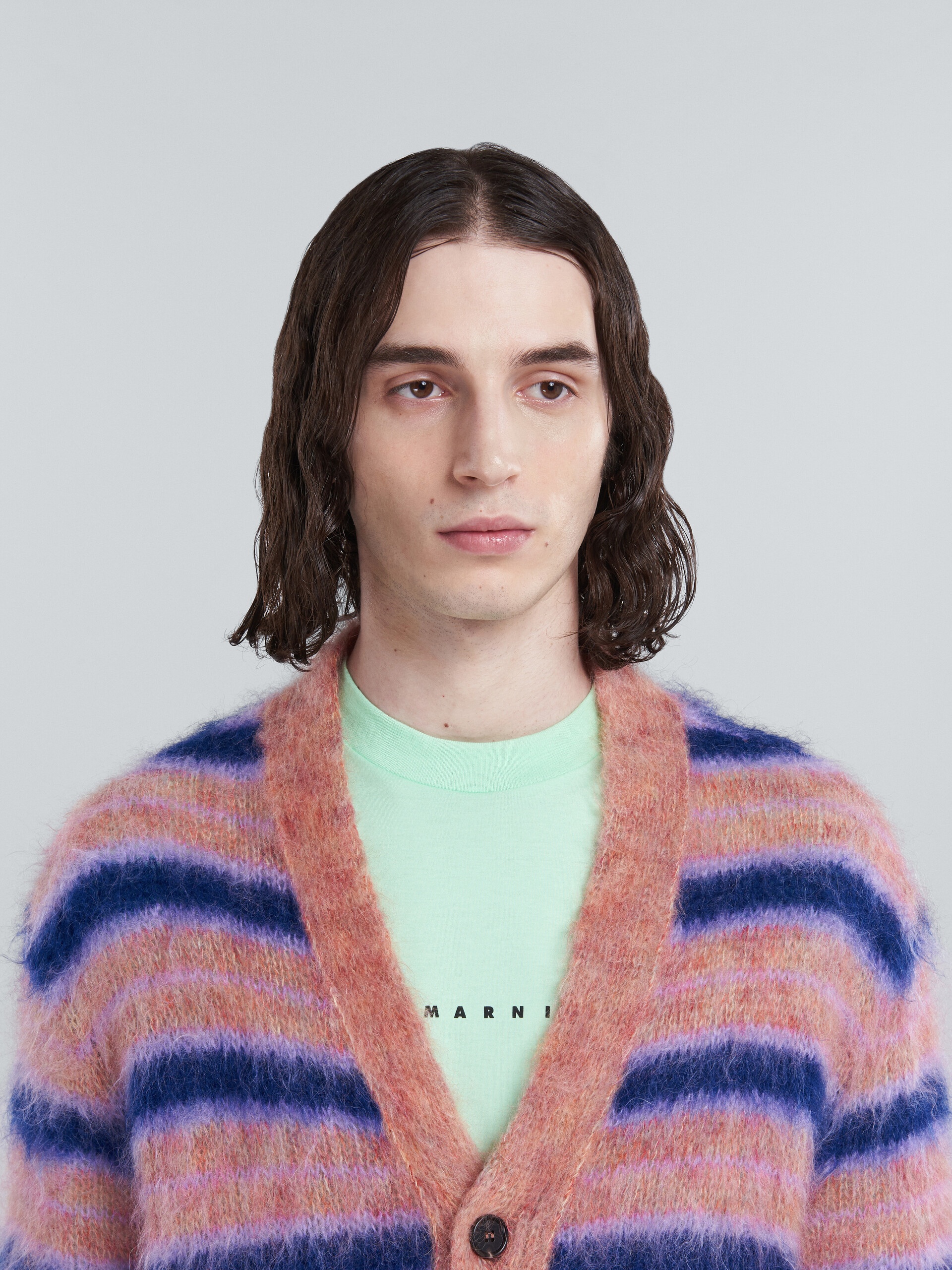 PINK STRIPED MOHAIR CARDIGAN - 4