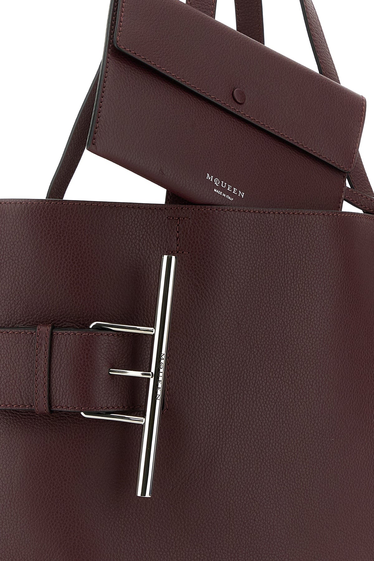 Tyrian purple leather T-Bar shopping bag - 4