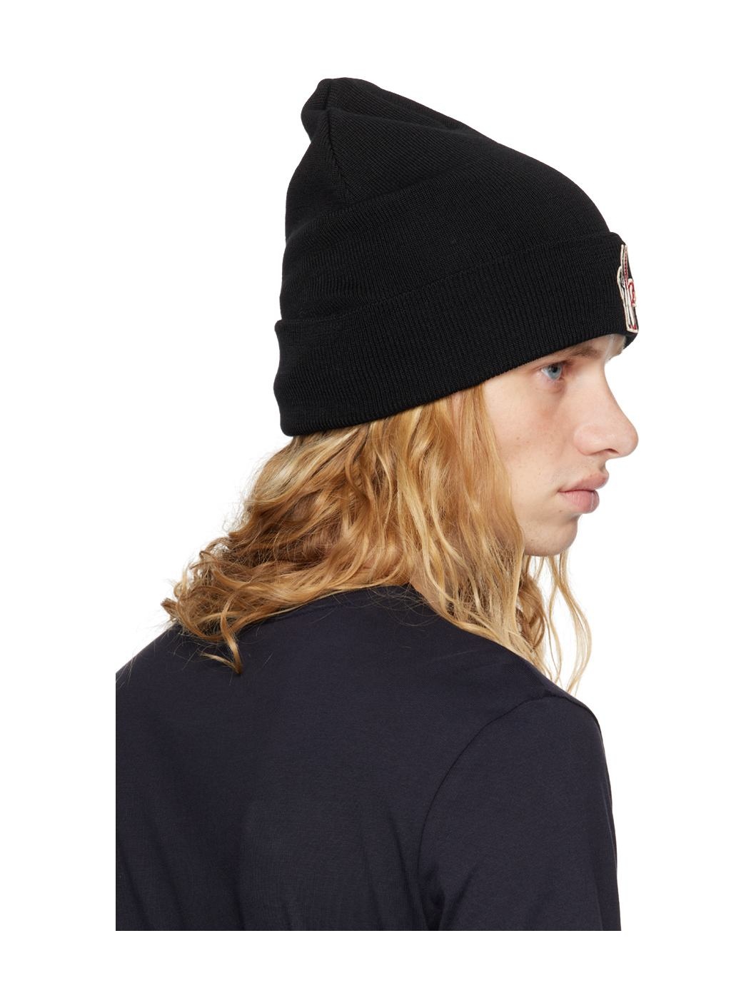 Black Pure Wool Beanie - 3