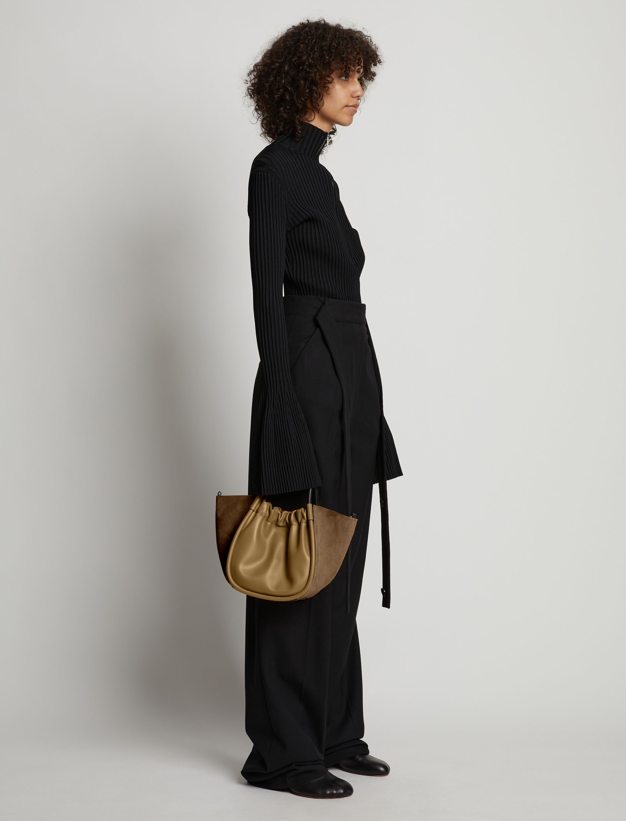 Small Suede Ruched Crossbody Tote - 3