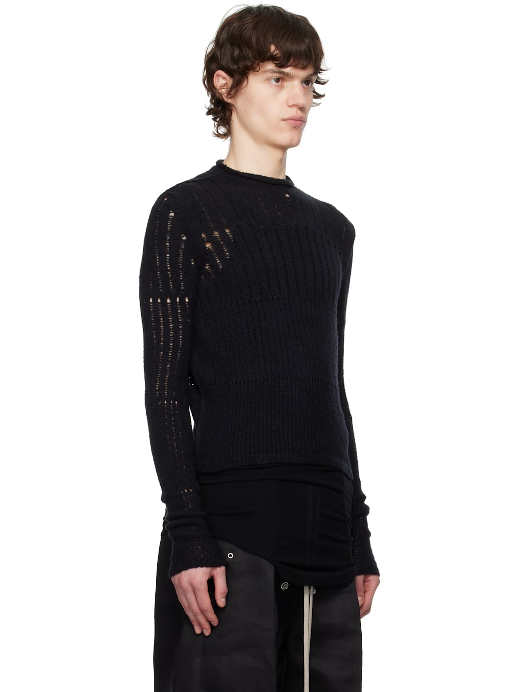 Black Hollywood Cropped Biker Round Neck Sweater - 2