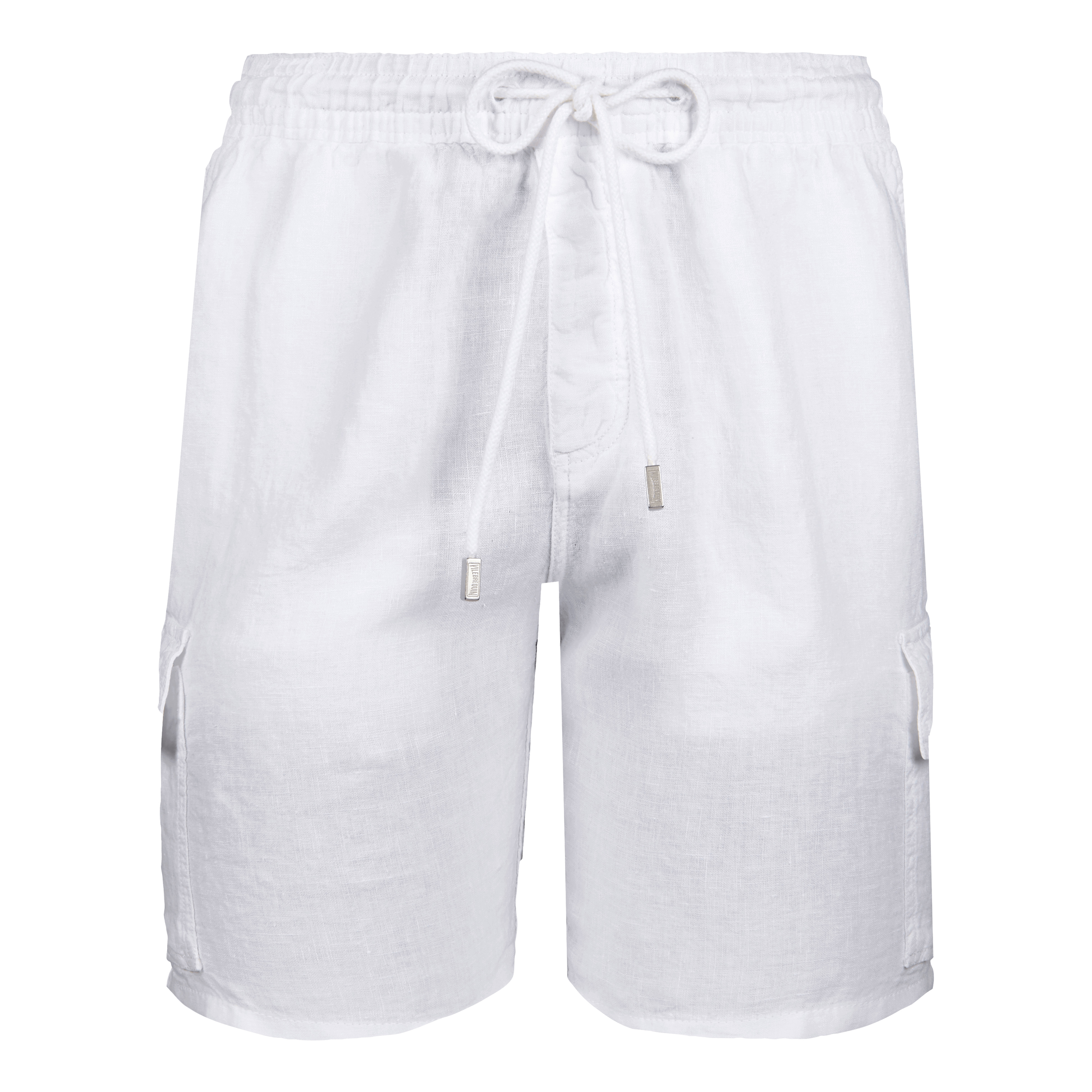 Men Linen Bermuda Shorts Cargo Pockets - 1