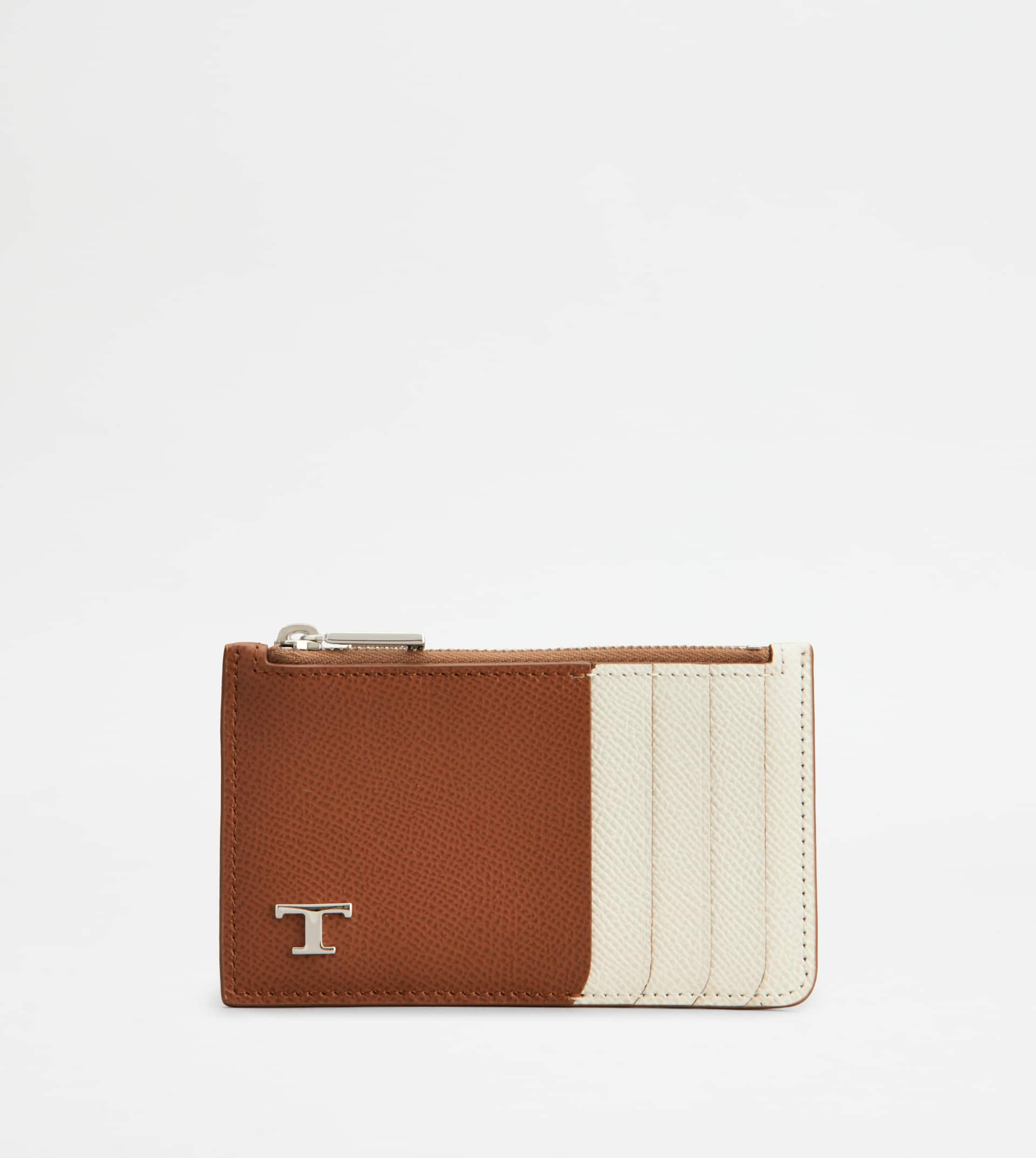 CARD HOLDER IN LEATHER - BROWN, WHITE - 1
