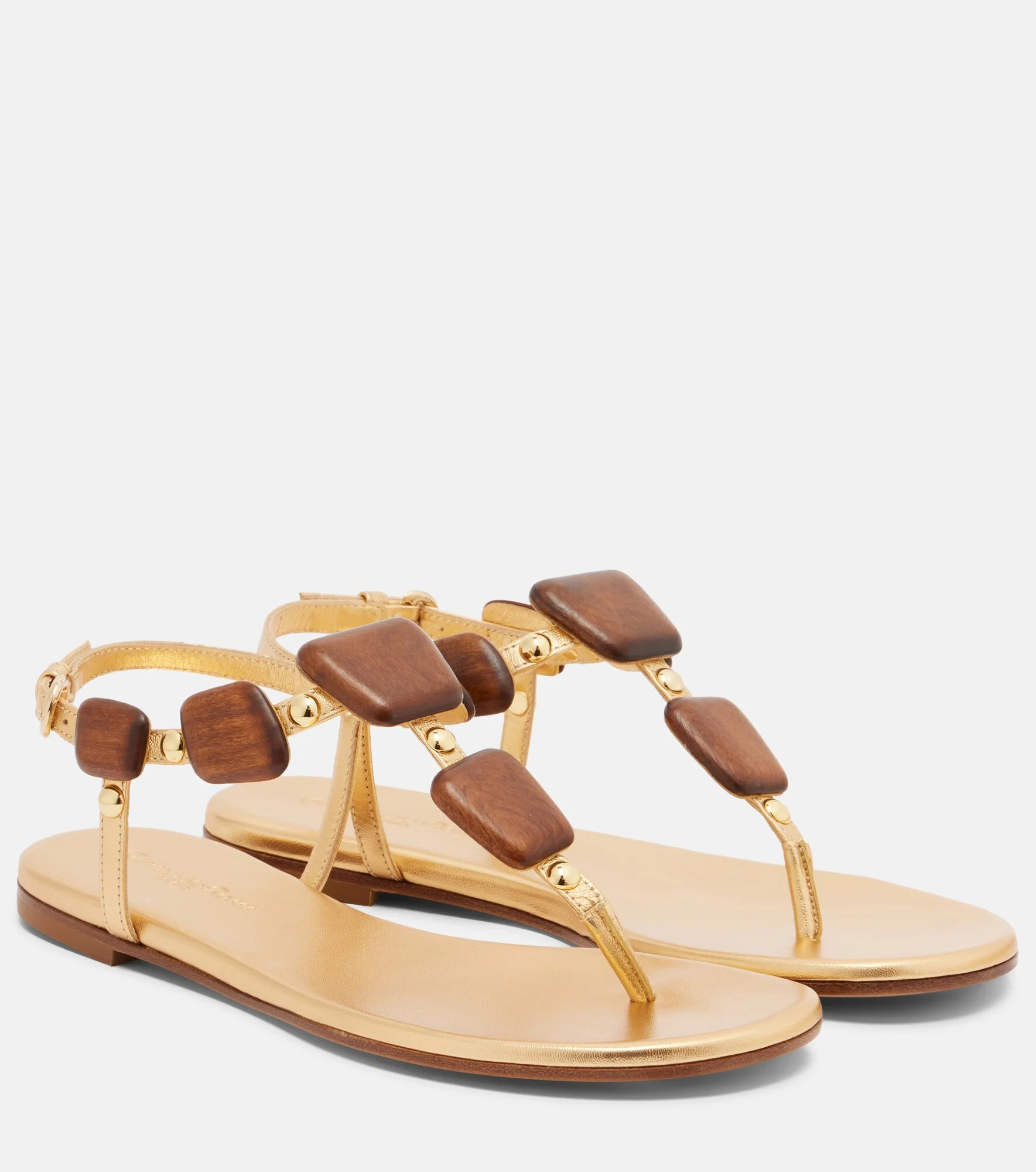 Beaded metallic leather thong sandals - 1
