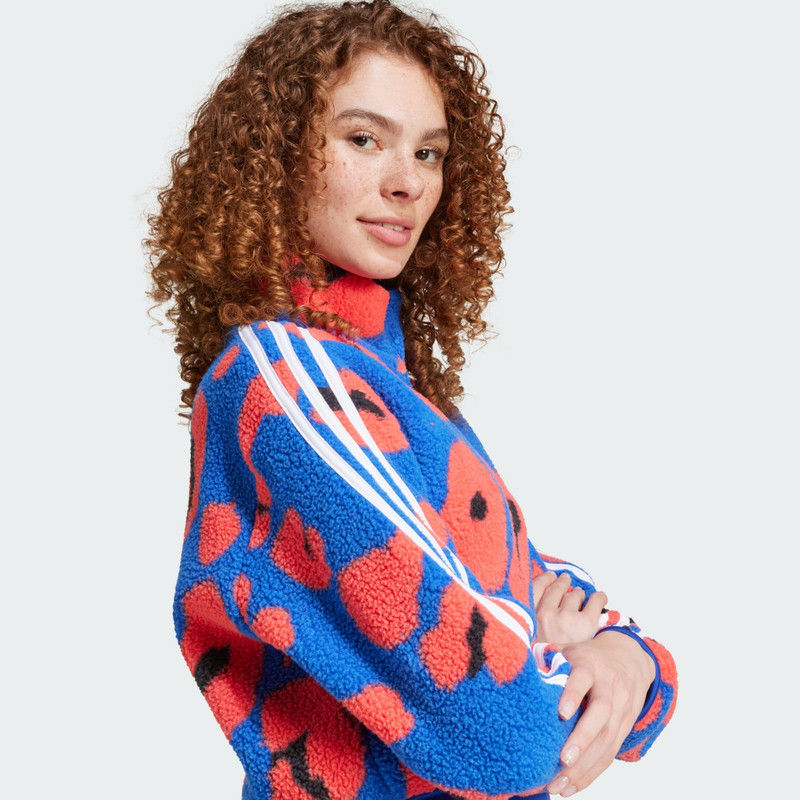 Essentials 3-Stripes Animal Print High Pile Cropped 1/4 Zip Top 6