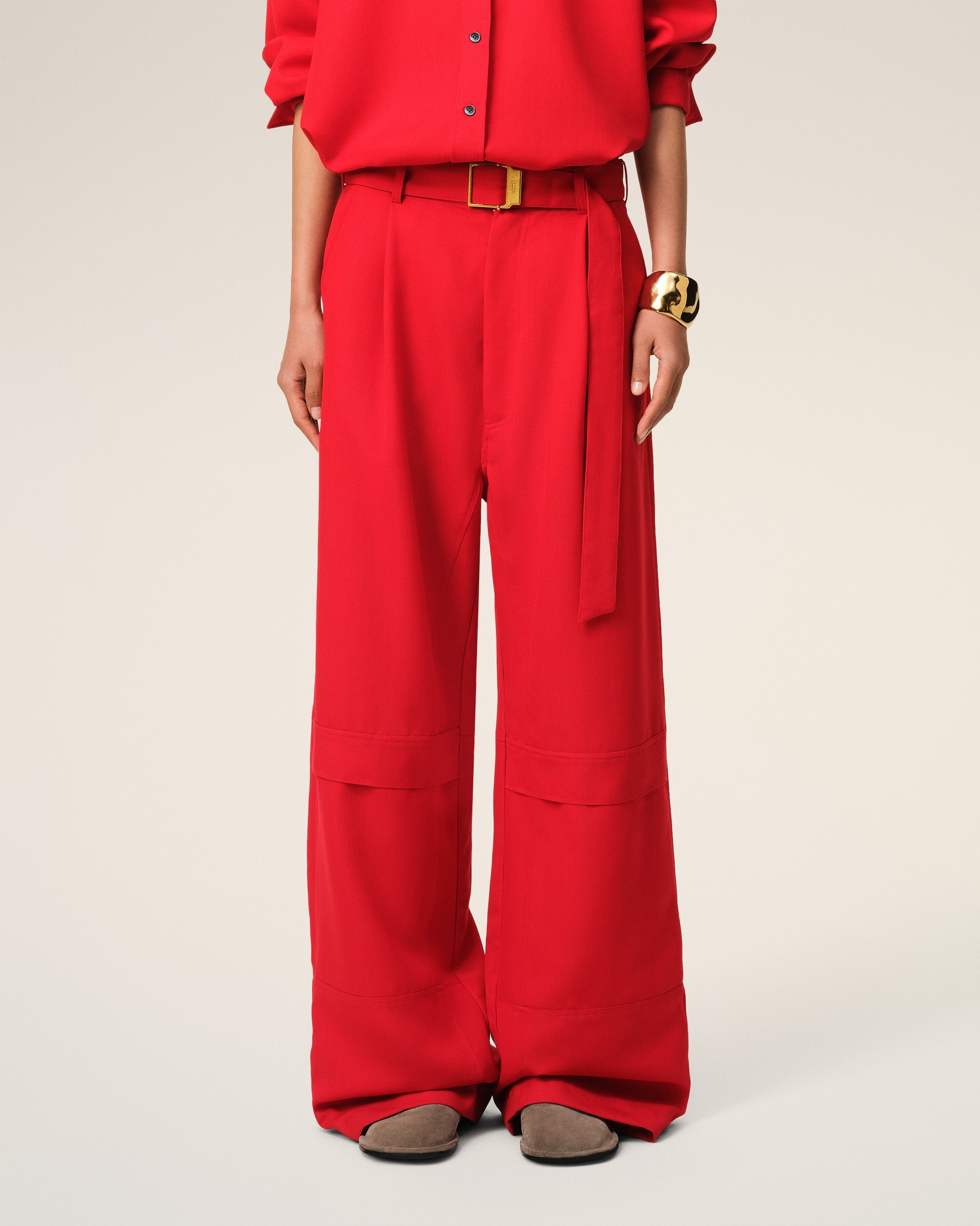 RED WOOL CARGO TROUSERS - 3