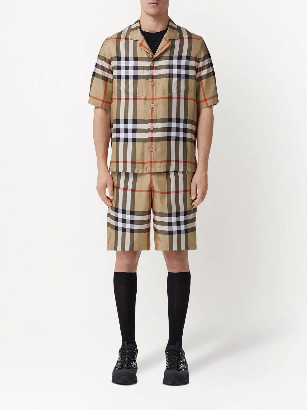 short-sleeve check silk shirt - 2