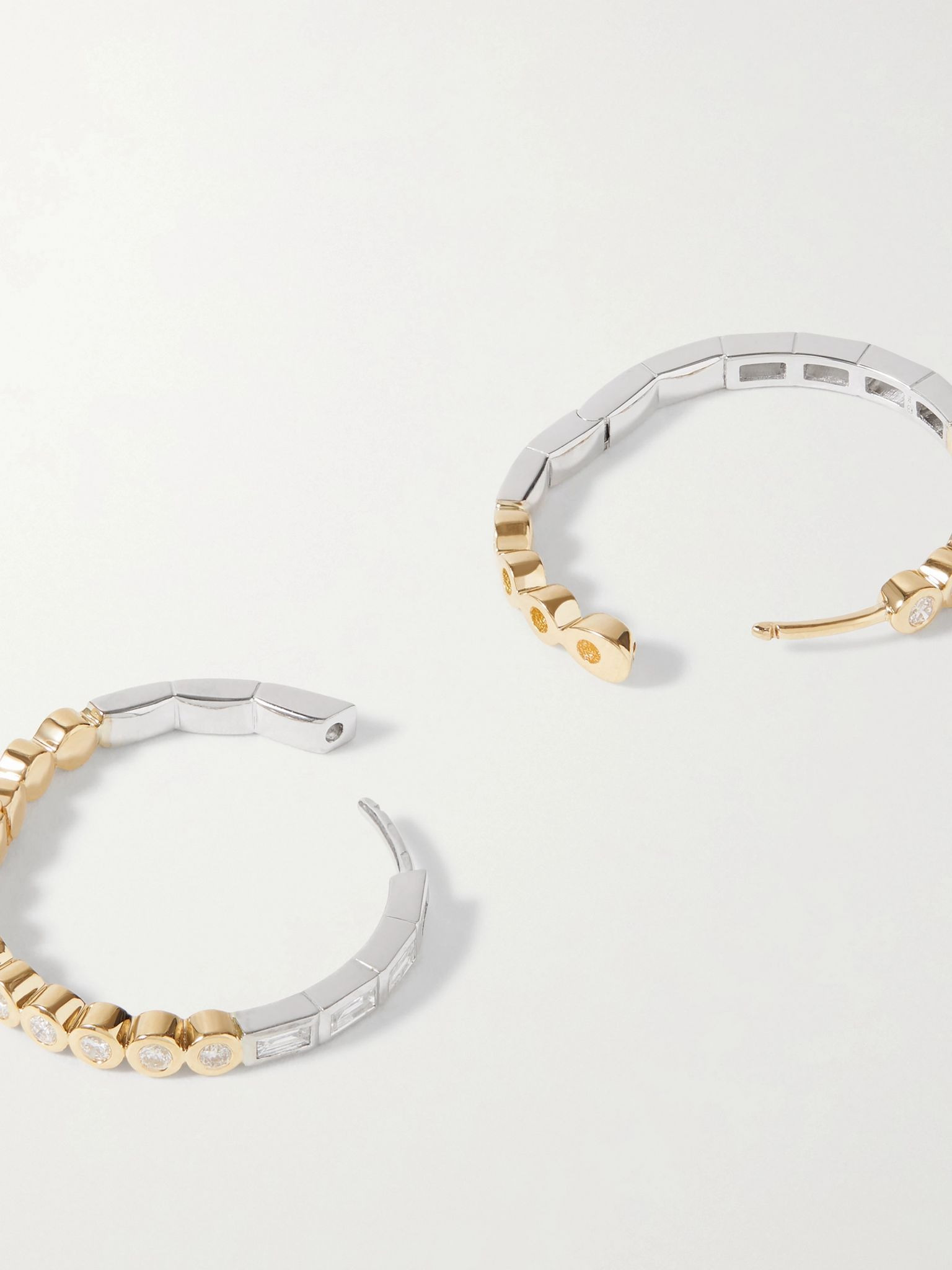 18-karat white and yellow gold diamond hoop earrings Gold - 3