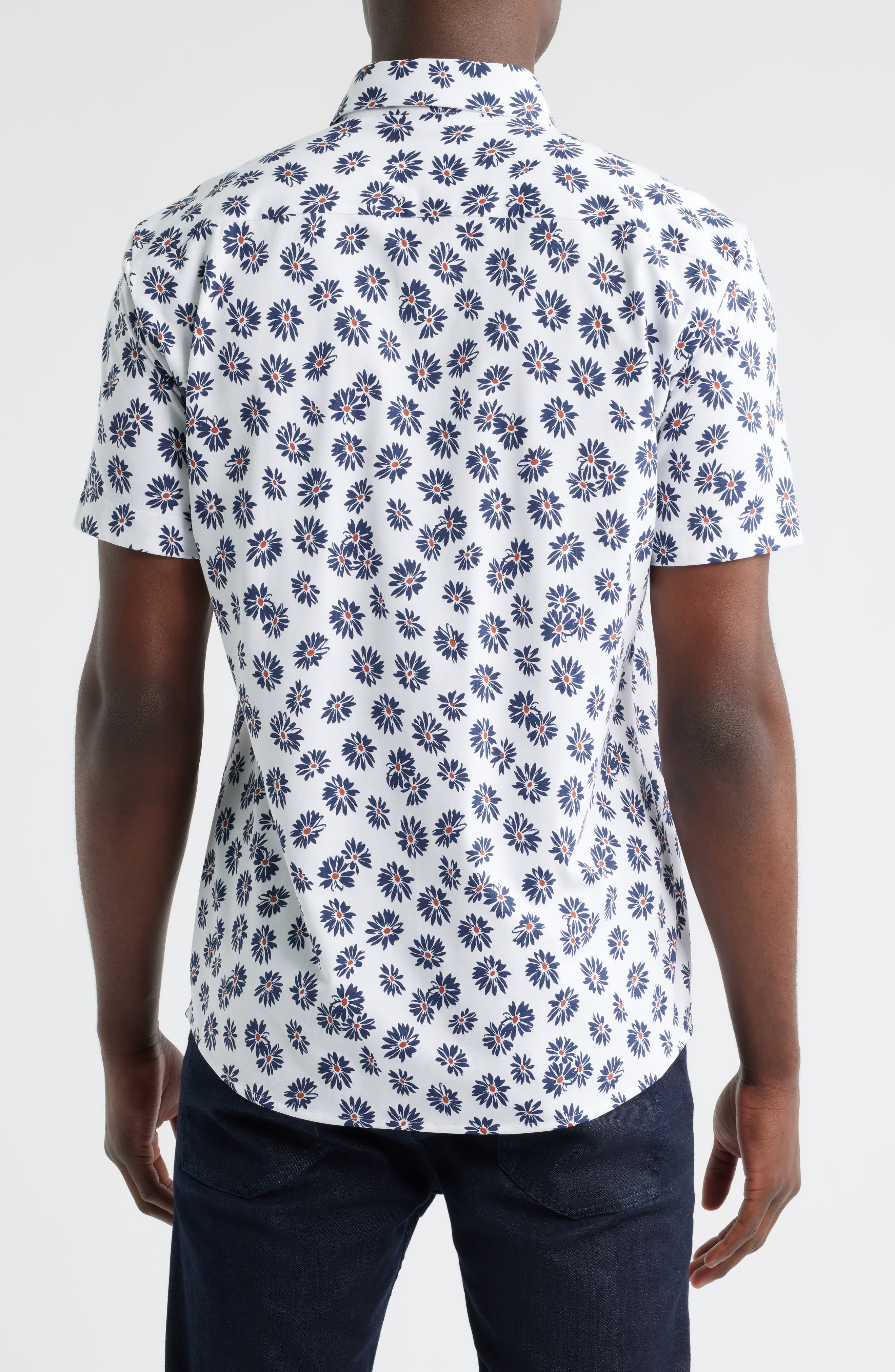 BOSS Roan Ken Floral Short Sleeve Button-Up Shirt in Dark Blue at Nordstrom - 2
