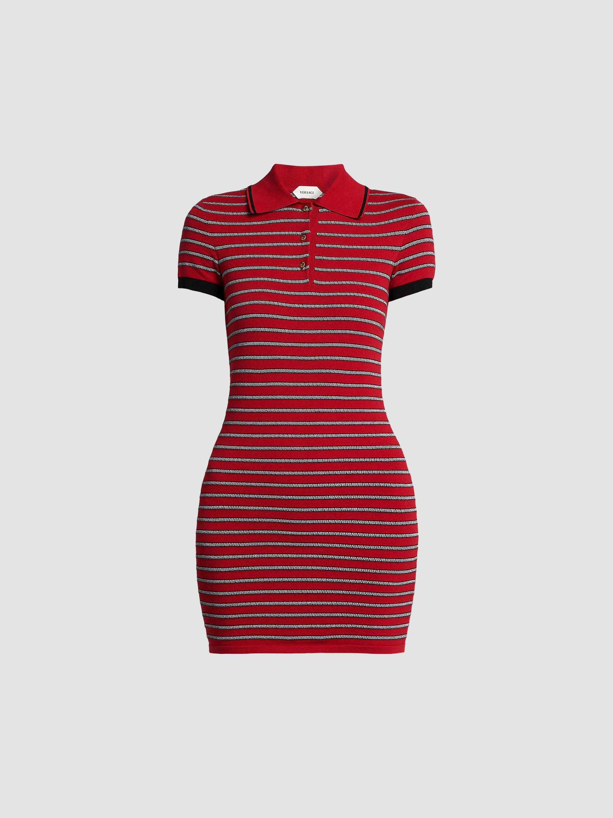 Women's La Vacanza Greca Stripe Cotton-Blend Polo Minidress - Red Jumpsuit - 1