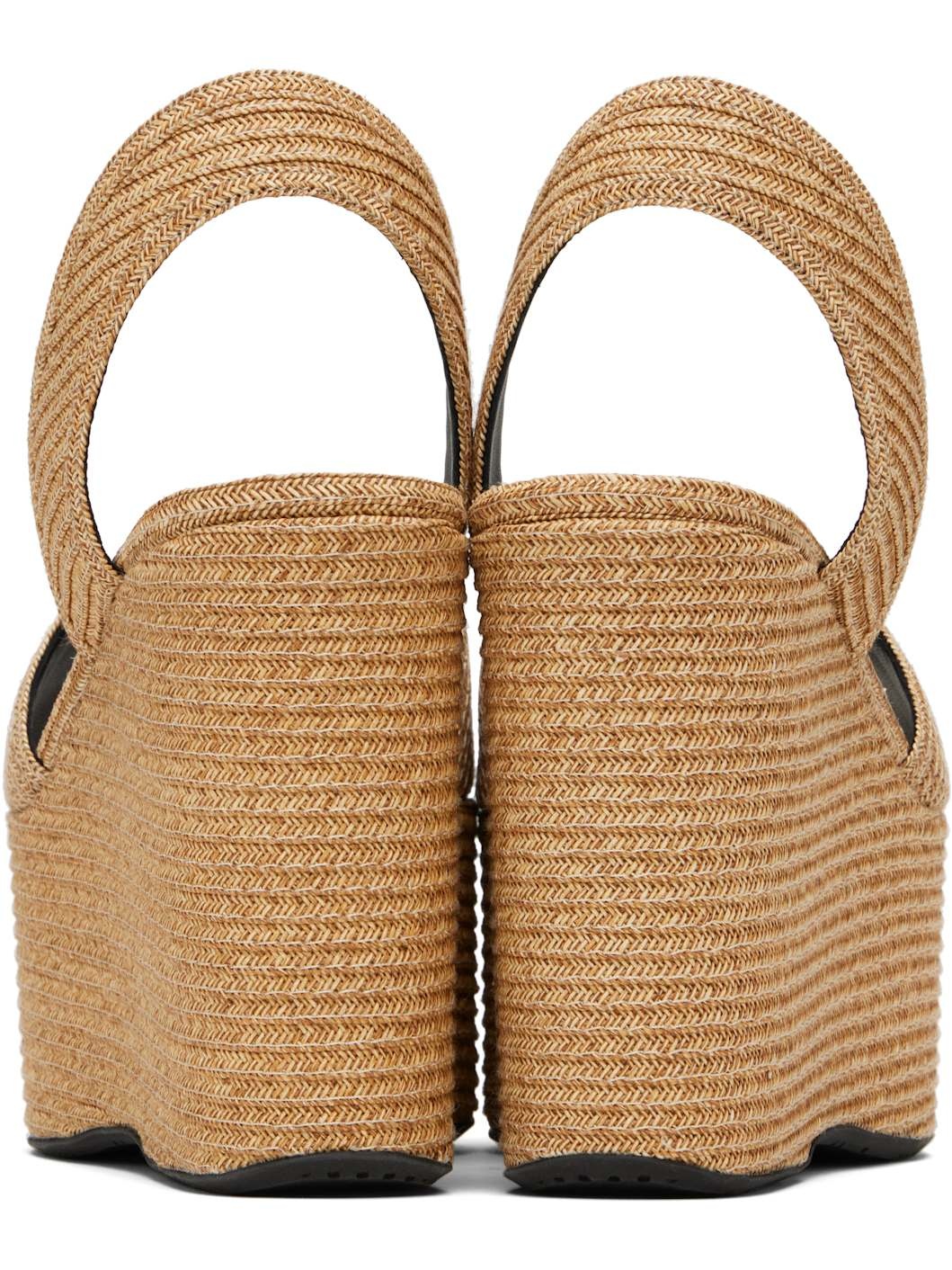 Beige Wedge Paper Straw Heeled Sandals - 2