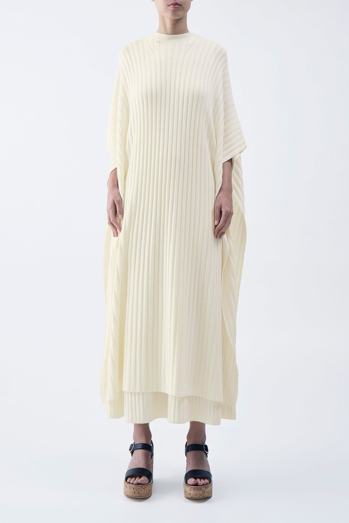 Taos Knit Poncho in Ivory Merino Wool Cashmere - 2