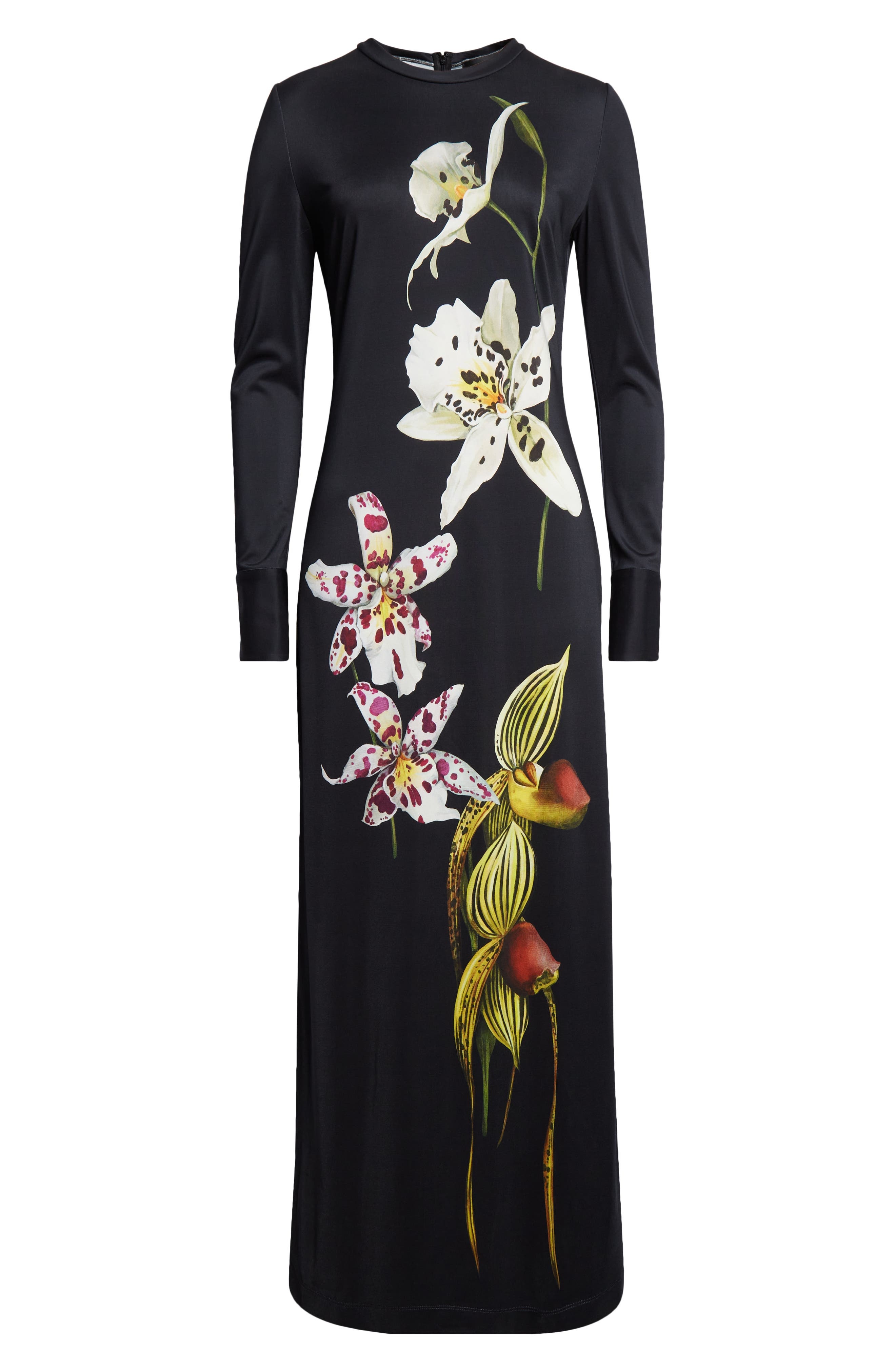 Oscar de la Renta Orchid Print Long Sleeve Jersey Dress in Dark Navy Multi at Nordstrom - 5