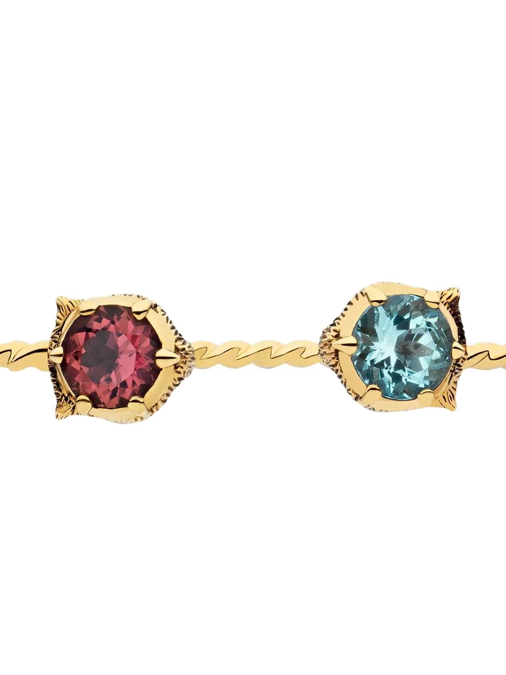 18kt yellow gold Le Marché des Merveilles diamond, aquamarine and tourmaline cuff - 3