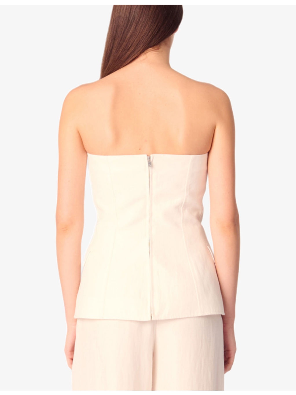 Button-Front Strapless Woven Top - 4