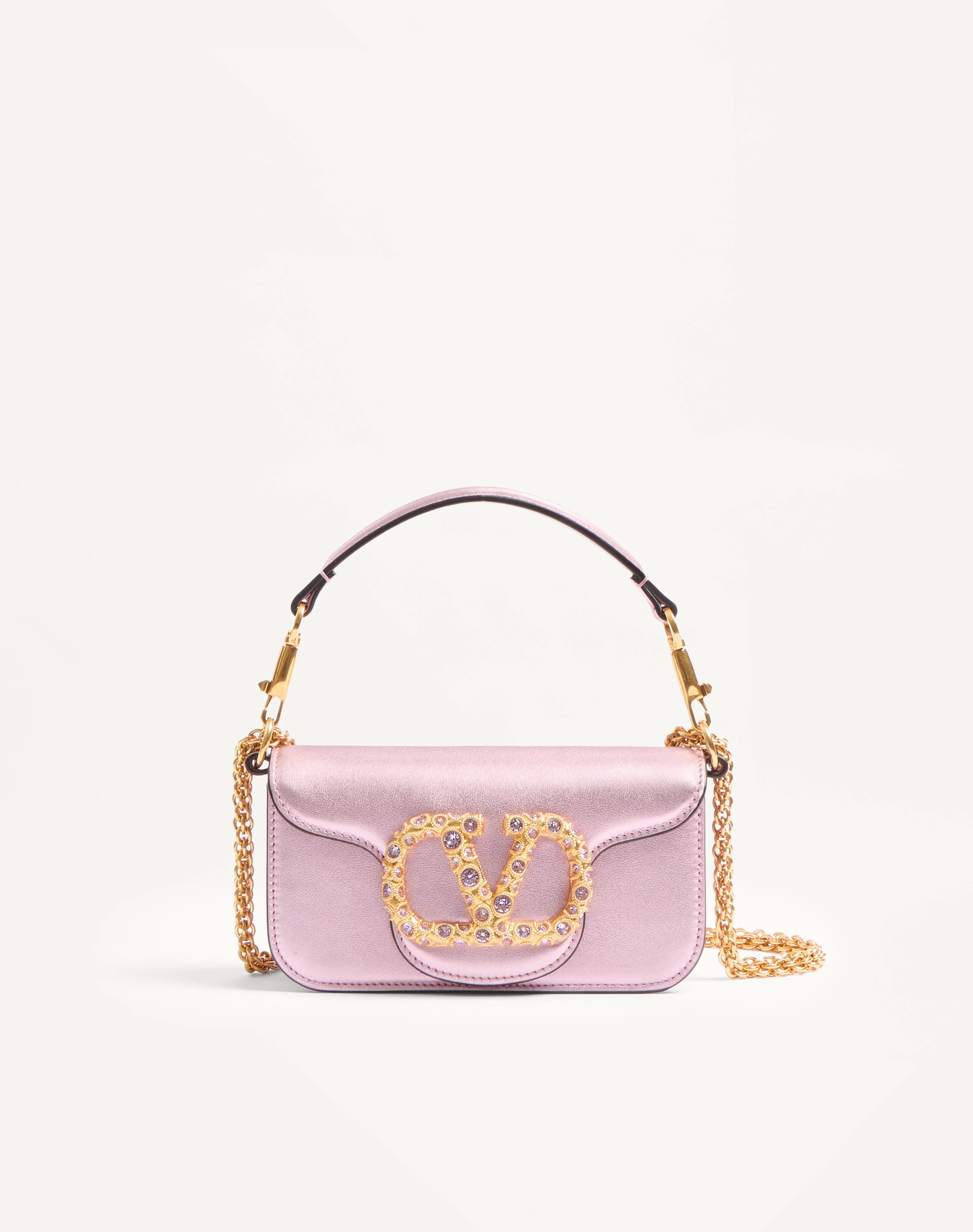 VALENTINO GARAVANI LOCÒ SMALL SHOULDER BAG IN LAMINATED CALFSKIN WITH JEWEL LOGO - 1