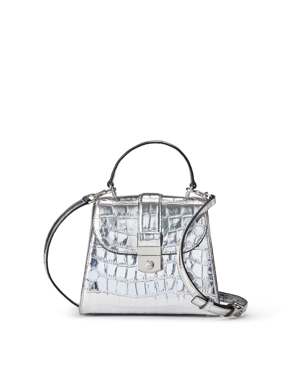 CROC-EMBOSSED CREST LOCK TOP HANDLE BAG - 8