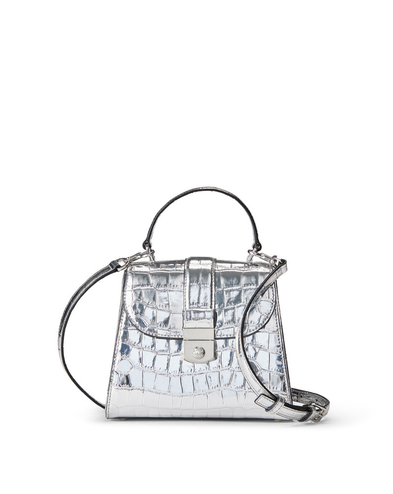 CROC-EMBOSSED CREST LOCK TOP HANDLE BAG 8