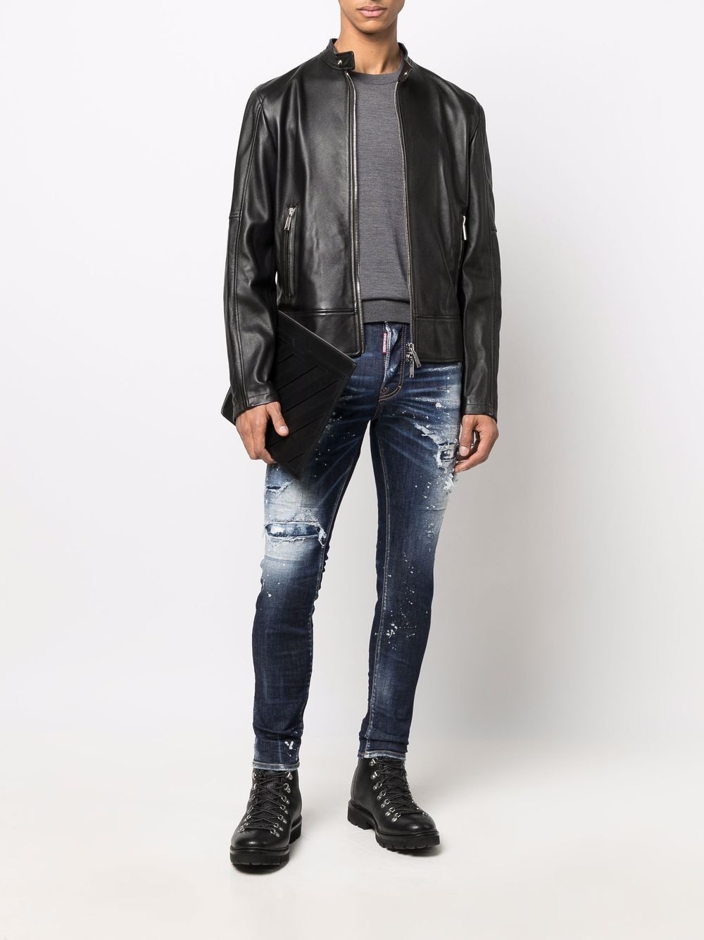 zippered leather jacket - 2