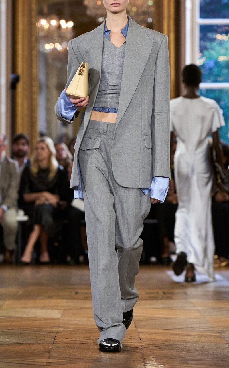 Victoria Beckham Reverse-Front Virgin Wool Pants grey outlook