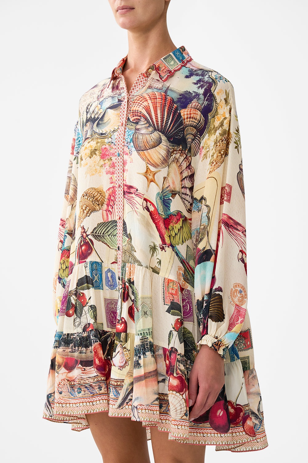 LONG SLEEVE TIERED SHORT DRESS - 4