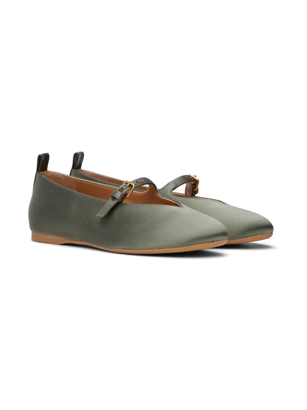 Khaki Satin Ballerina Flats - 4