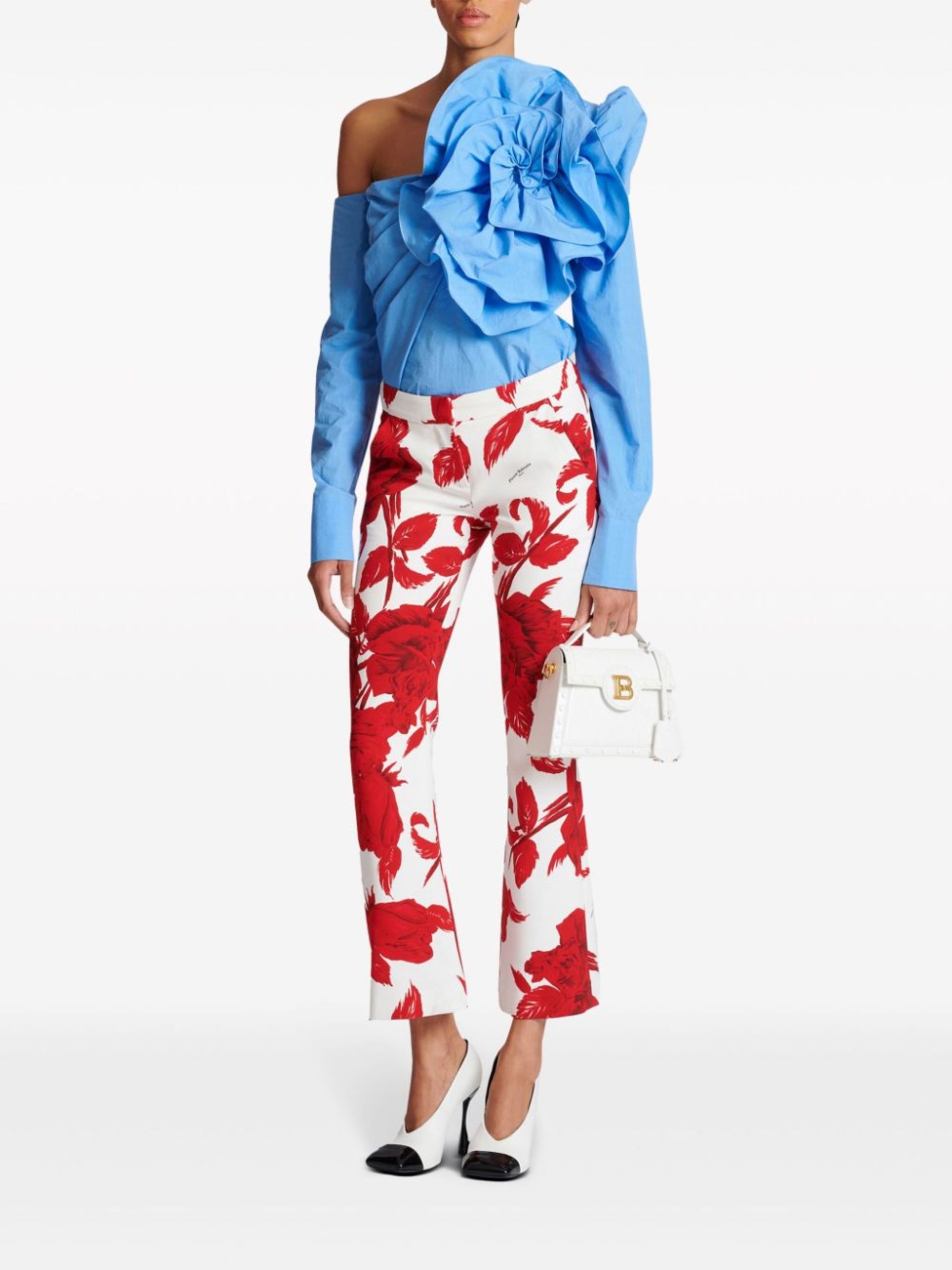 Red Floral-Print Flared Trousers - 2