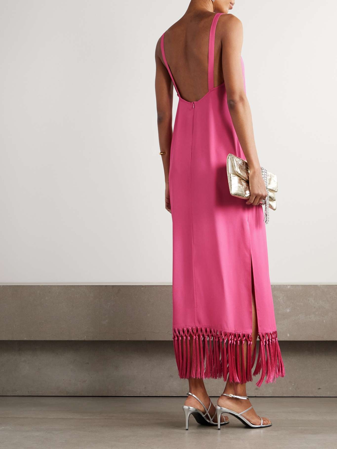 Palermo fringed crepe midi dress Pink - 3